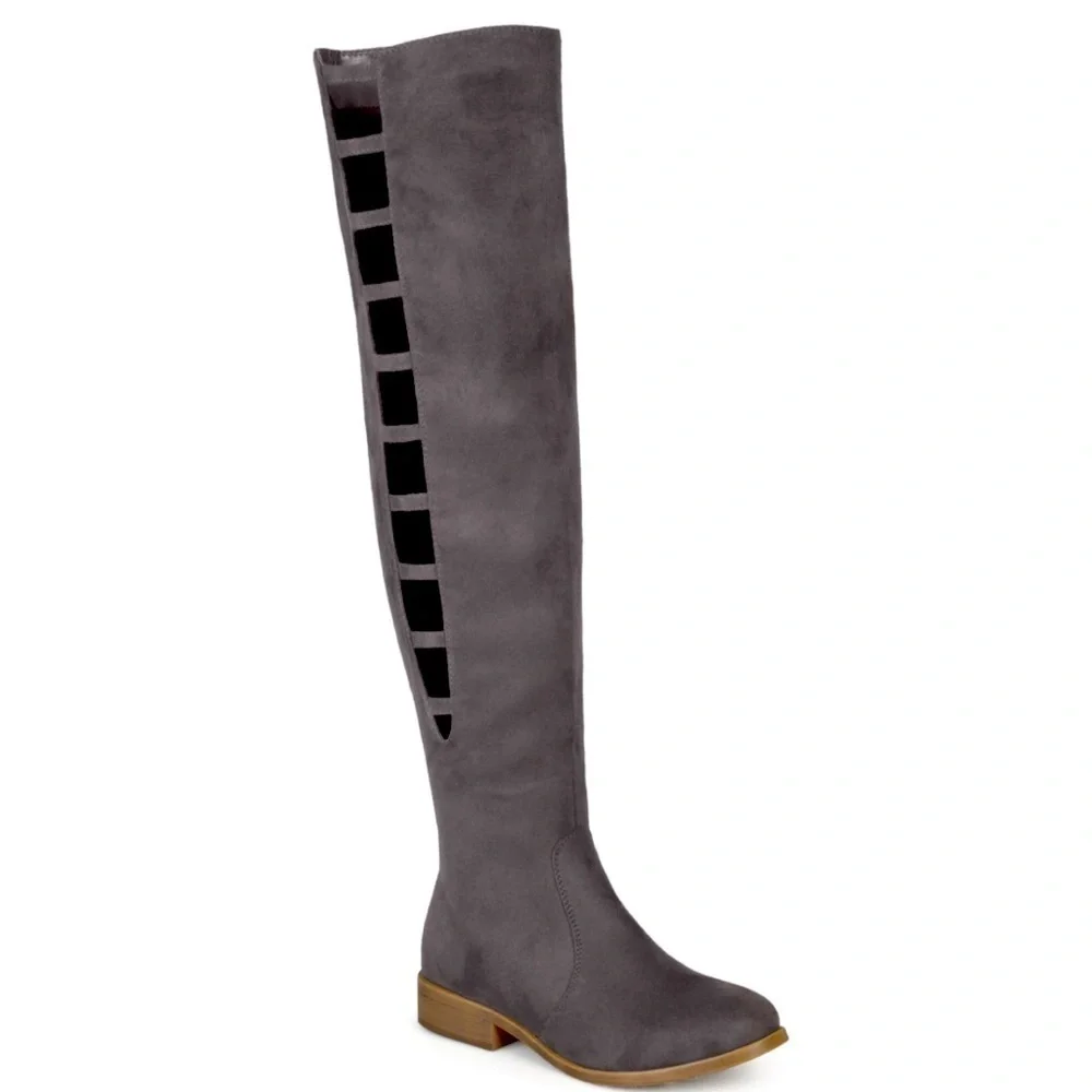 Journee Collection Thigh High cut out gray tall zip up boots size 8 sexy